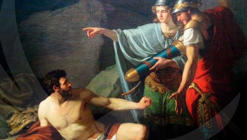 Ulises y Neoptólemo quitando las flechas de Hércules a Filoctetes, Tailasson- Auténtica fraternidad entre hermanos